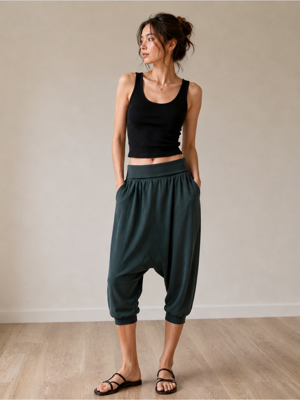 Melow per Melissa Bolduc Forest Green Harem Crop Pants